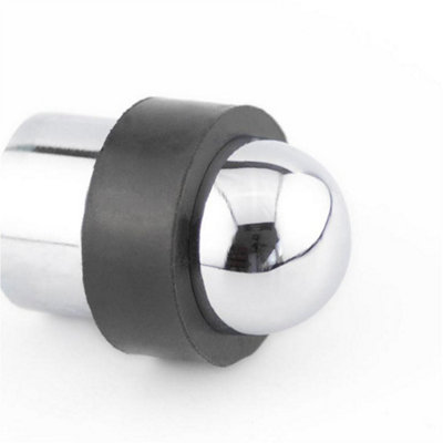 Dome Topped Floor Mounted Door Stop in Polished Chrome - 48x28mm - Rubber Stopper Protector