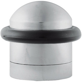 Dome Topped Floor Mounted Door Stop Rubber Buffer 38mm Dia Satin Chrome