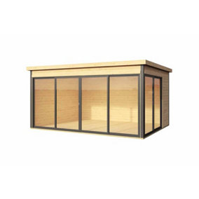 Domeo 4 + Domeo 4 Al pack ISO-Log Cabin, Wooden Garden Room, Timber Summerhouse, Home Office - L437.6 x W341.5 x H239.4 cm