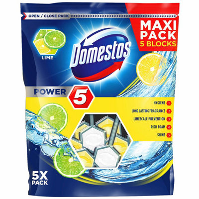 Domestos Power 5 Lime Toilet Rim Blocks for Long-Lasting Protection 55g