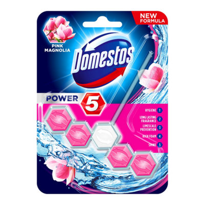 Domestos Power 5 Toilet Rim Block Pink Magnolia 55G (Pack of 3)