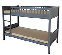 Domino Wooden Bunk Bed in Grey, Kids Bedroom Furniture, 2x 3FT (90cm) Single Beds, Sturdy Ladder, High Safety Guardrail