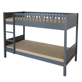 Domino Wooden Bunk Bed in Grey, Kids Bedroom Furniture, 2x 3FT (90cm) Single Beds, with Under Bed Drawer