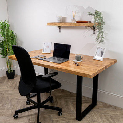 domli Solid Wood Oiled Oak Office Desk With Black Industrial Legs - 1200mm x 600mm x 40mm Oiled Tabletop - Wooden Tabletop And Leg