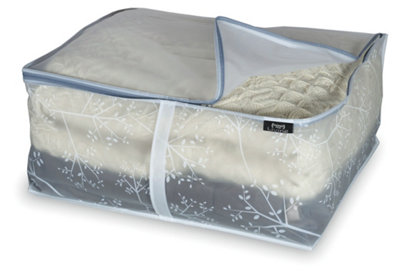DomoPak 2pc Peva White Leaf Print Large Blanket Cover Set Size 55 x 45 x 25cm
