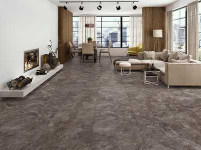 Donatellio Sombre Charcoal Matt Stone Effect 600mm x 1200mm XL Porcelain Wall & Floor Tiles (Pack of 2 w/ Coverage of 1.44m2)