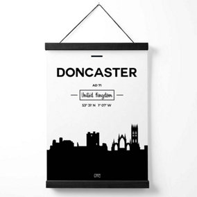 Doncaster Black and White City Skyline Medium Poster with Black Hanger