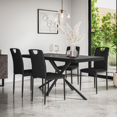 Donni Dining Table And Chairs - Black Table Top w Black Legs + Monza Faux Leather Dining Chair ...