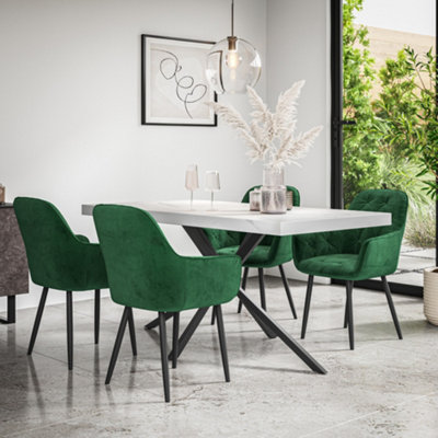 Green Velvet Dining Set White Table Green Chairs Donni Dining