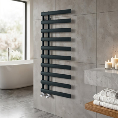 Donovan Black Heated Towel Rail - 1140x500mm | DIY at B&Q