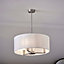 Donovan Nickel Plate and Vintage White Faux Silk Shade 3 Light Ceiling Pendant