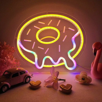 Coffee And Donuts Neon Sign – Dimmable LED Wall Decor, USB Powered, 17”x12” Acrylic Art For Kitchens Or Cafes