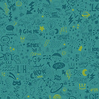 Doodle Teal/Neon Yellow Children's Wallpaper