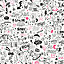 Doodle White/Neon Pink Children's Wallpaper