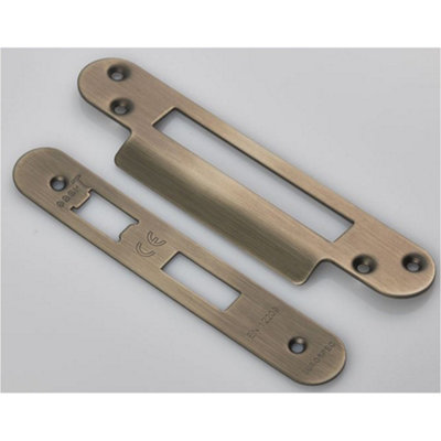 Door Frame Forend Strike and Fixing Pack - for Sashlocks - Antique Brass RADIUS