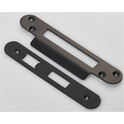 Door Frame Forend Strike and Fixing Pack - for Sashlocks - Matt Black RADIUS