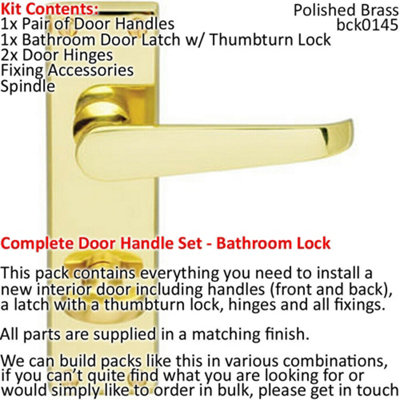 Door Handle & Bathroom Lock Pack Brass Victorian Flat Thumb Turn Backplate