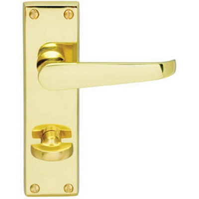 Door Handle & Bathroom Lock Pack Brass Victorian Flat Thumb Turn Backplate