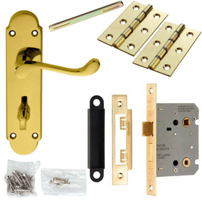 Door Handle & Bathroom Lock Pack Brass Victorian Lever Thumbturn Backplate