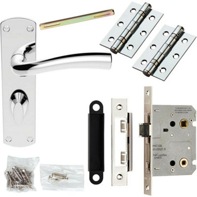 Door Handle & Bathroom Lock Pack Chrome Chunky Tapered Thumb Turn ...