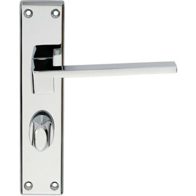 Door Handle & Bathroom Lock Pack Chrome Modern Slim Flat Thumb Turn ...