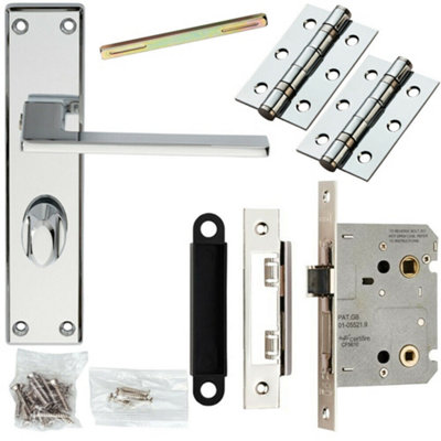 Door Handle & Bathroom Lock Pack Chrome Modern Straight Thumb Turn ...