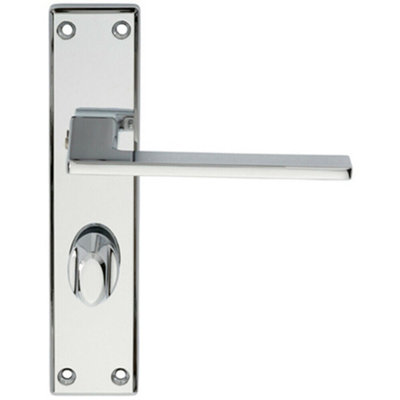 Door Handle & Bathroom Lock Pack Chrome Modern Straight Thumb Turn ...