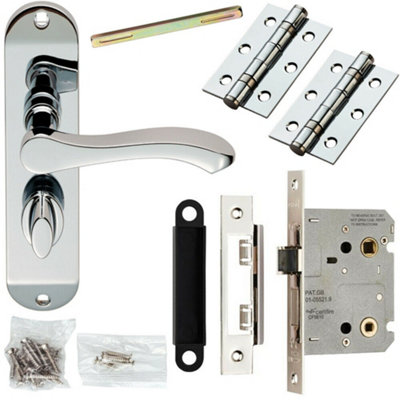 Door Handle & Bathroom Lock Pack Chrome Scroll Thumb Turn Round Slim ...