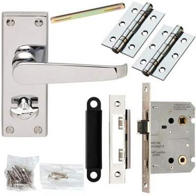 Door Handle & Bathroom Lock Pack Chrome Victorian Straight Thumbturn Backplate
