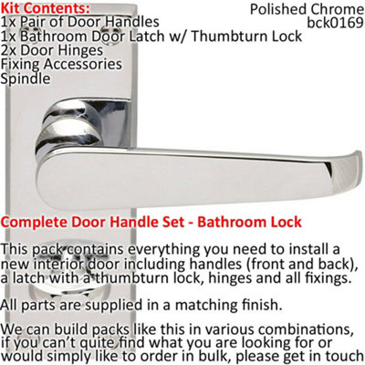 Door Handle & Bathroom Lock Pack Chrome Victorian Straight Thumbturn Backplate