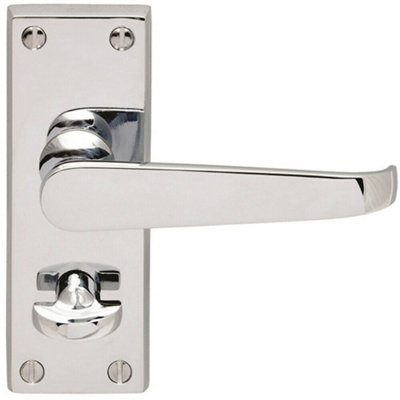 Door Handle & Bathroom Lock Pack Chrome Victorian Straight Thumbturn Backplate