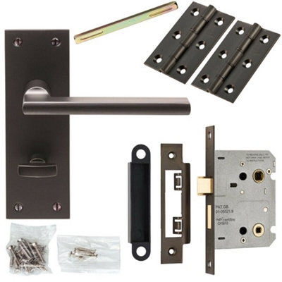Door Handle & Bathroom Lock Pack Matt Bronze Flat Lever Thumb Turn Backplate | DIY at B&Q
