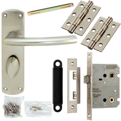 Door Handle & Bathroom Lock Pack Satin Chrome Modern Curved Lever Backplate Price Comparisons | Compare The Build