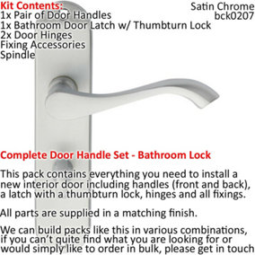 Door Handle & Bathroom Lock Pack Satin Chrome Victorian Curved Arm Backplate