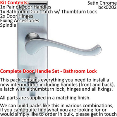 Door Handle & Bathroom Lock Pack Satin Chrome Victorian Scroll Lever