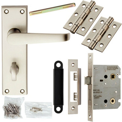 Door Handle & Bathroom Lock Pack Satin Chrome Victorian Straight Lever ...