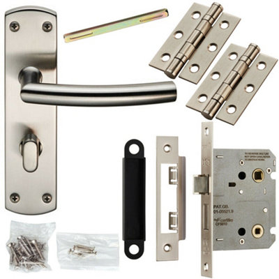 Door Handle & Bathroom Lock Pack Satin Steel Curved & Mitred Bar ...