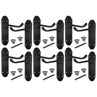 Door Handle Epsom Matt Black Victorian Scroll Lever Latch 6 Pairs