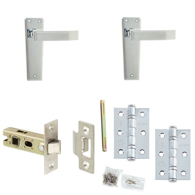 Door Handle & Latch Kit Chrome Flat Lever Latch Backplate