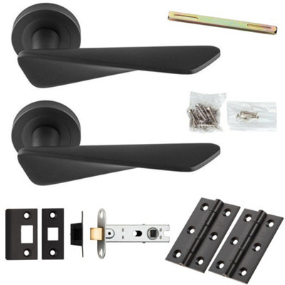 Door Handle & Latch Pack - Anthracite Grey - Chunky Twist Bar Lever On Round Rose