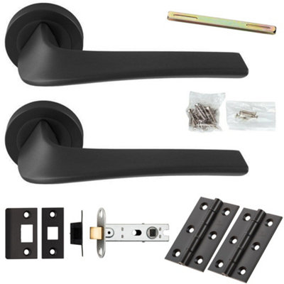 Door Handle & Latch Pack - Anthracite Grey - Modern Twist Lever On Round Rose