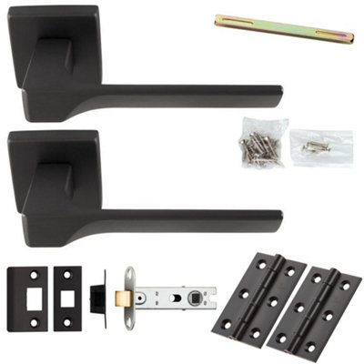 Door Handle & Latch Pack - Anthracite Grey - Smooth Scalloped Bar Lever On Square Rose