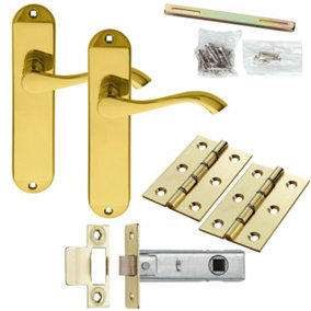 Door Handle & Latch Pack Brass Modern Scroll Curved Slim Rounded Backplate