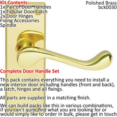Door Handle & Latch Pack Brass Victorian Scroll Lever Turn Square Backplate