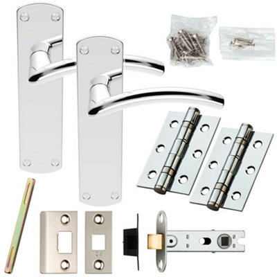 Door Handle & Latch Pack Chrome Arched Lever Backplate Complete Set 170