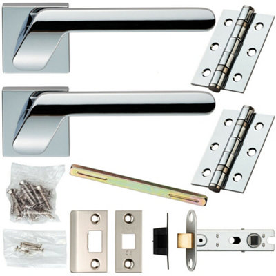 Door Handle & Latch Pack Chrome Modern Angled Slim Bar Screwless Square Rose Price Comparisons | Compare The Build