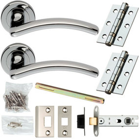 Door Handle & Latch Pack Chrome Modern Arched Curved Bar Screwless Round Rose