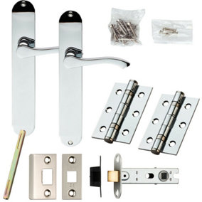 Door Handle & Latch Pack Chrome Modern Scroll Lever Round Backplate 242 x 40mm