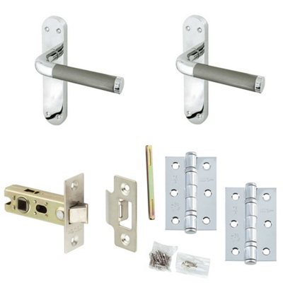 Door Handle & Latch Pack Chrome Premium Rounded Lever Round Plain On Rose
