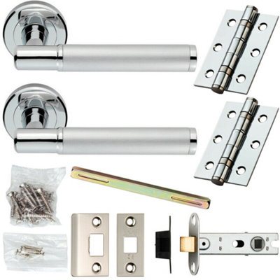 Door Handle & Latch Pack Chrome & Satin Nickel T Bar on Screwless Round Rose Price Comparisons | Compare The Build